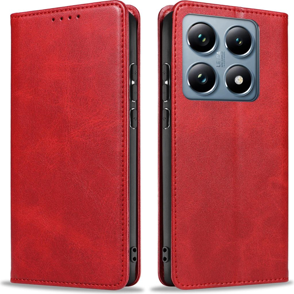 Handyhülle für Xiaomi 14T Pro Kunstleder Flip Cover Hülle Handytasche Case Kartenfach Farbe: Rot