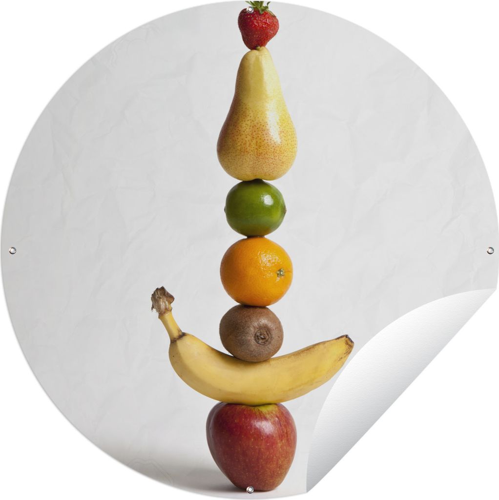 MuchoWow Gartenposter Outdoor-Poster Rund Obst - Turm - Weiß Ø 60 cm Gartendeko Rundes Poster draußen