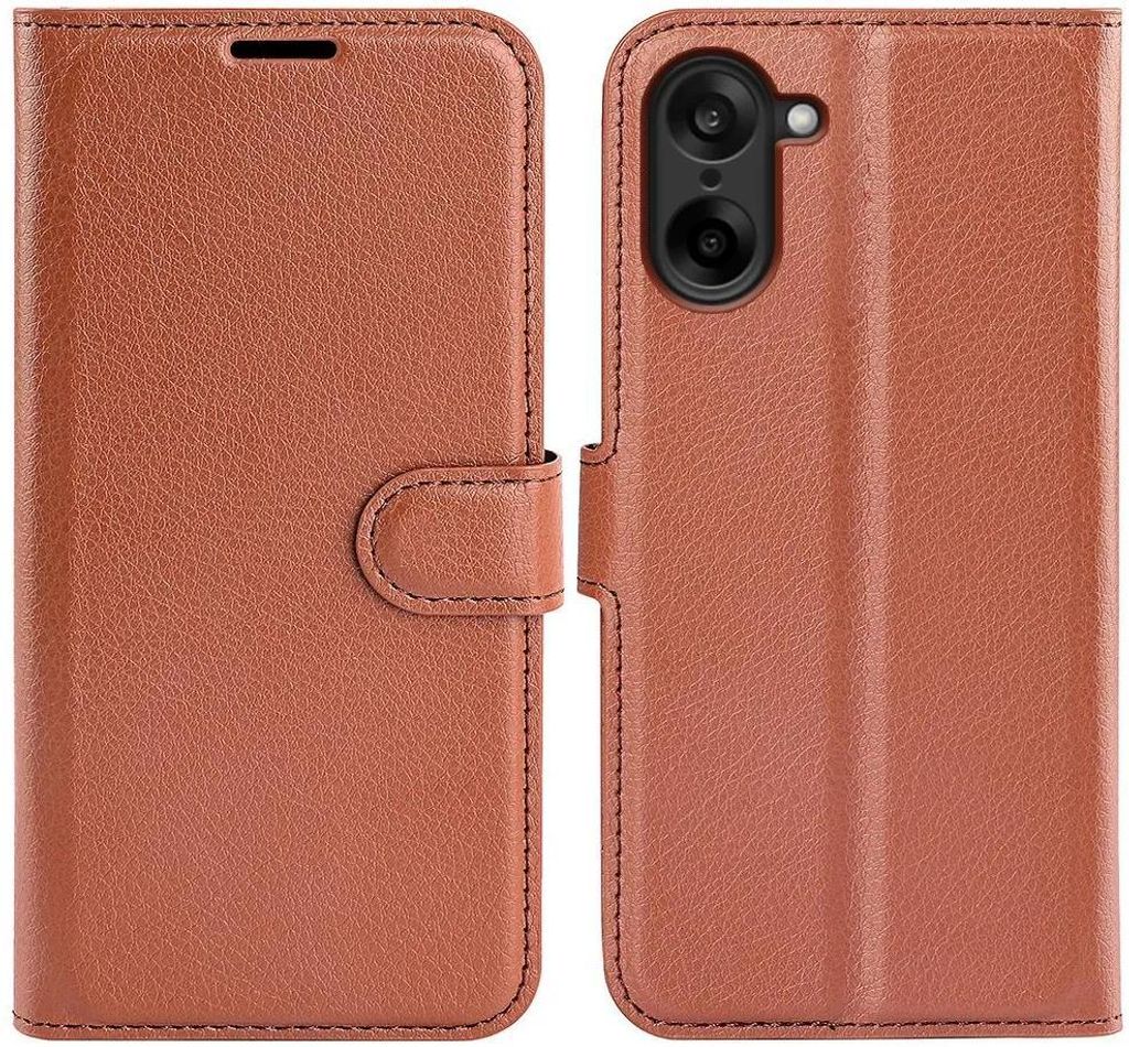 Hülle für OnePlus Nord CE5 - Phonesta Litchi Skin Book Wallet Klapphülle - Braun