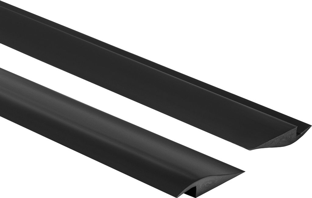 Two black cable management profiles are shown against a white background.