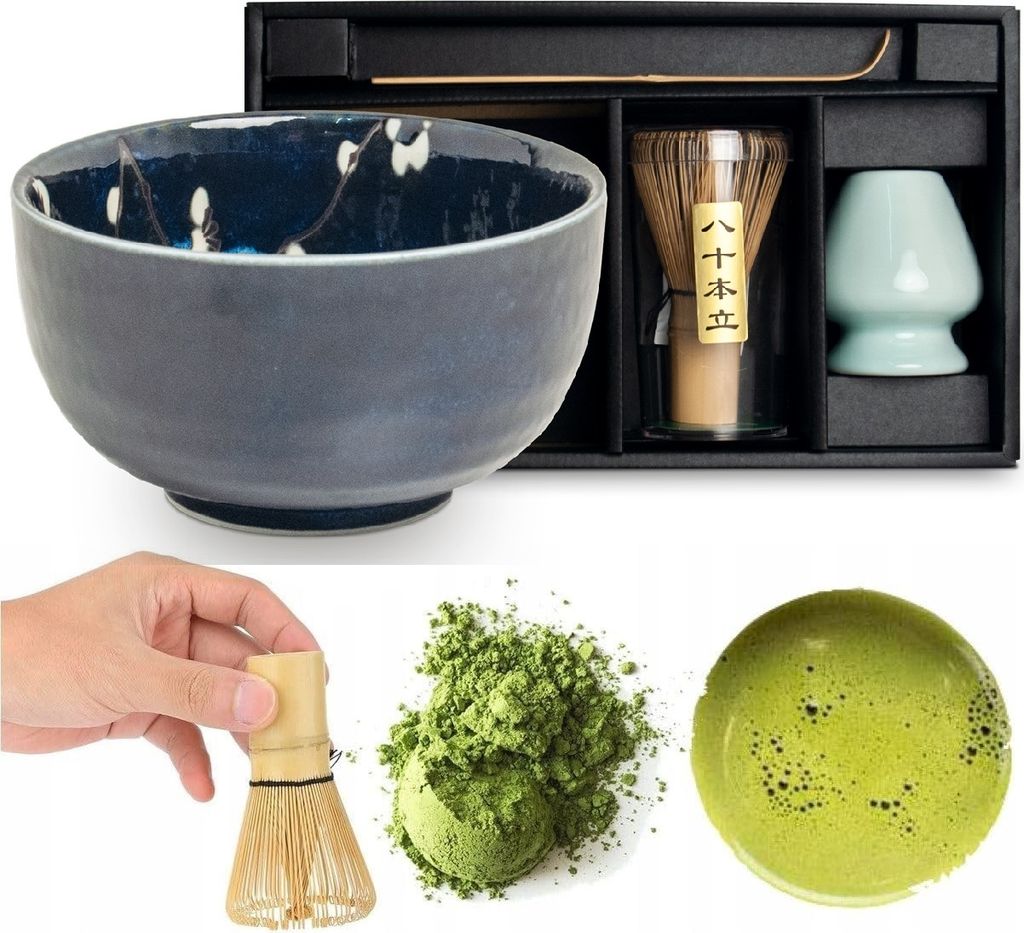 Matcha Set 4 tlg. Original japanische Matcha Schale mit Besen & Löffel