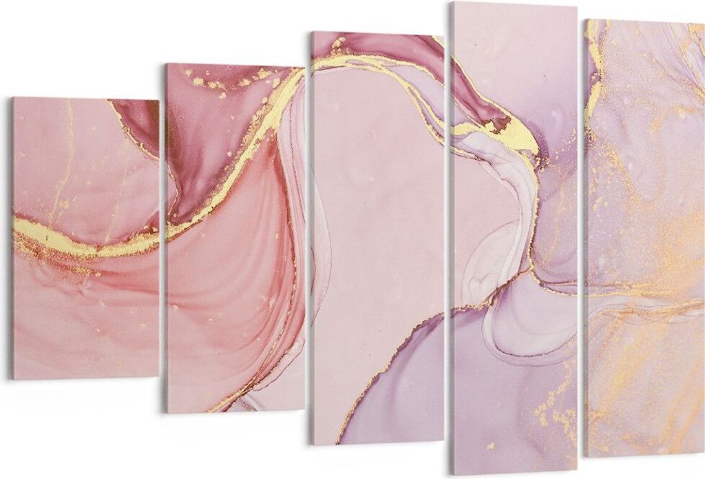 Bild auf Leinwand - Leinwandbild - 5 Teile - Abstraktion Marmor Rosa - 150x100cm - Wand Bild - Wanddeko - Wandbilder - Leinwanddruck - Bilder - Wan...