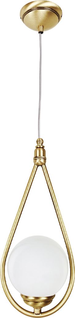 Hängelampe Messing massiv Glas 15 cm breit H: max. 120 cm in Bronze hell Weiß E14 Kugel Schirm rund