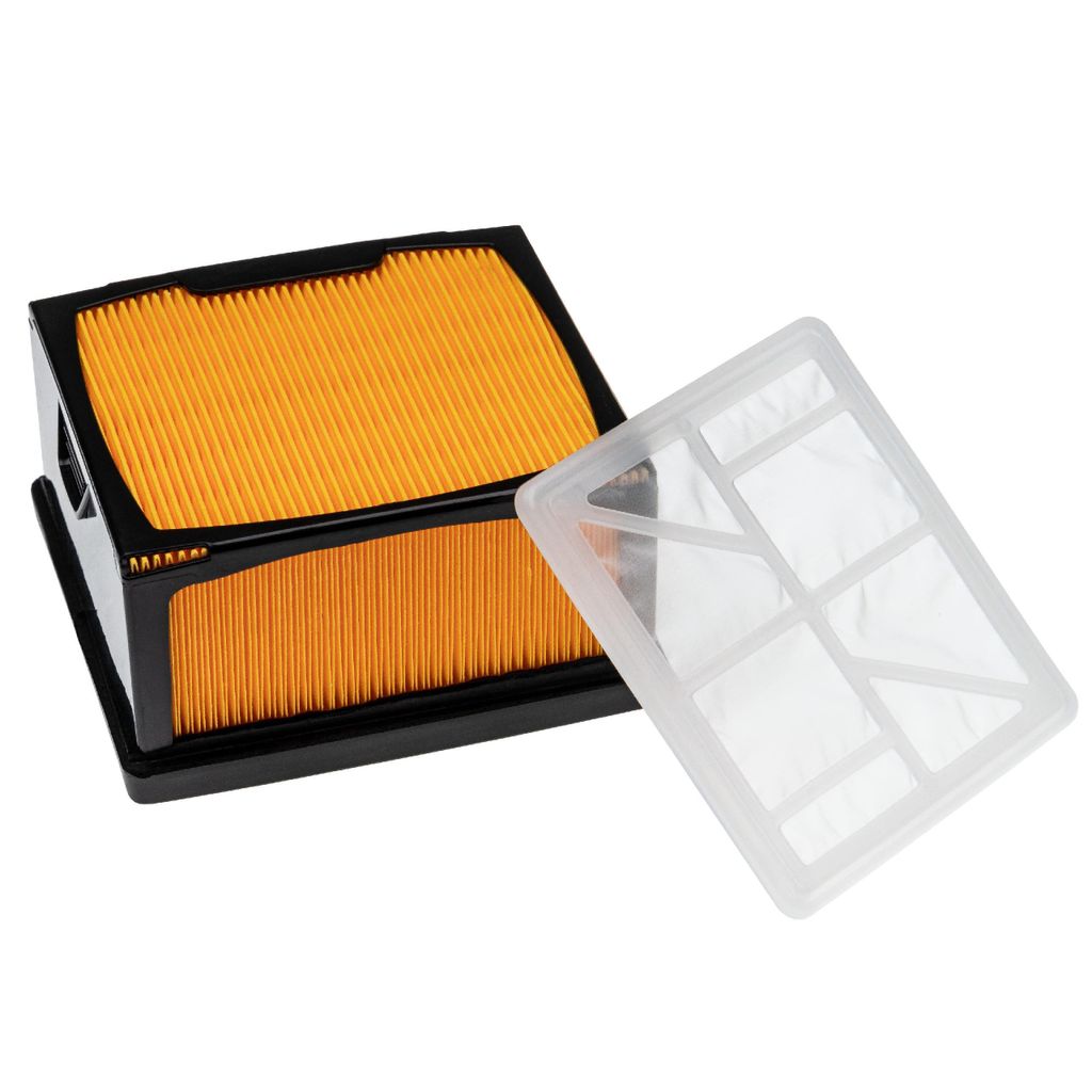vhbw Filterset Ersatz für Husqvarna/Partner 525 47 06-01, 525470602 für Trennschleifer - 1x Vliesfilter, 1x Nylonfilter Orange Schwarz Transparent