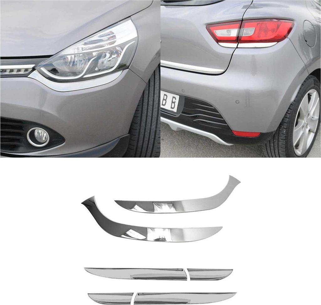 Scheinwerfer Rückleuchten Chrom Leiste Satz für Renault Clio 2012-2019 Edelstahl
