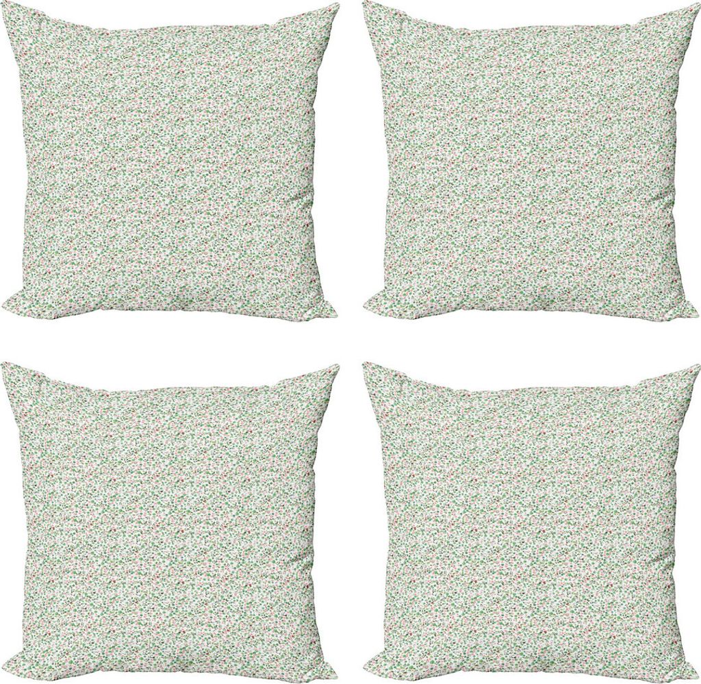 ABAKUHAUS Blätter Kissenbezug Set (4 Stück), Frisches Laub Blumen-Blüten, Moderner Doppelseitiger Digitaldruck, 45 cm x 45 cm, Grün, Rosa, Oliv...