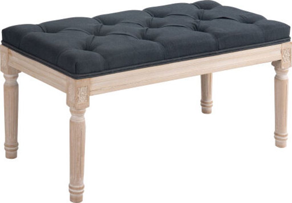 Polsterbank 80x40x43cm Vintage Sitzbank Bettbank Flurbank mit Knoepfen in Leinenoptik bis 120kg Dunkelgrau