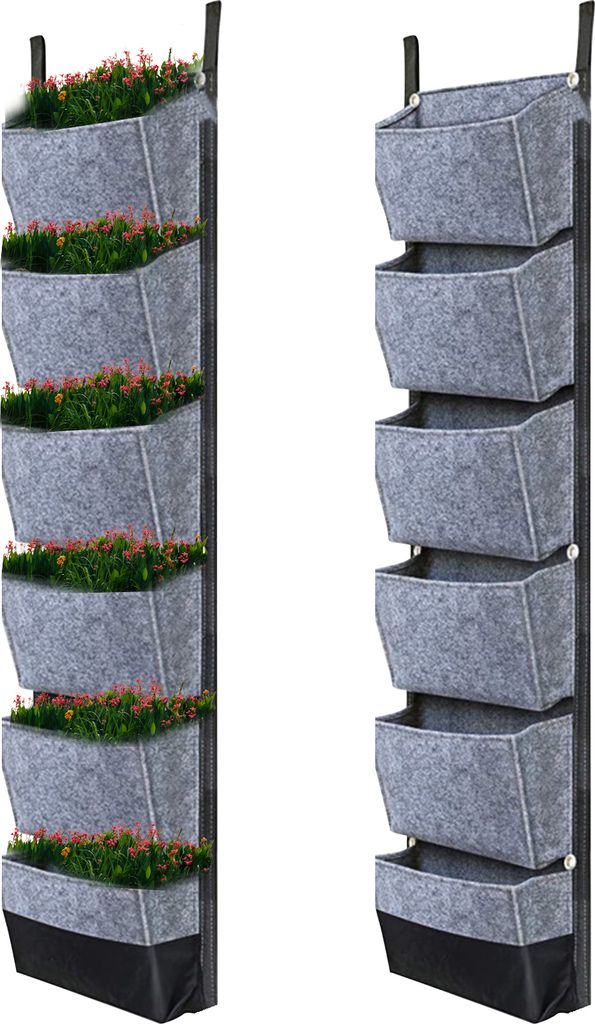 Haengende Pflanzbeutel mit 6 Taschen Vertikale Gartenarbeit Blumentoepfe Pflanzgefaess Haengende Wand Garten Pflanzbeutel Atmungsaktive Wand Pflanz...