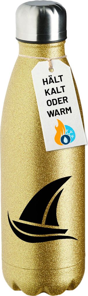 Huuraa Trinkflasche Segeln Segelboot 500ml Gold Edelstahl Wasserflasche Trinkflasche Geschenkidee