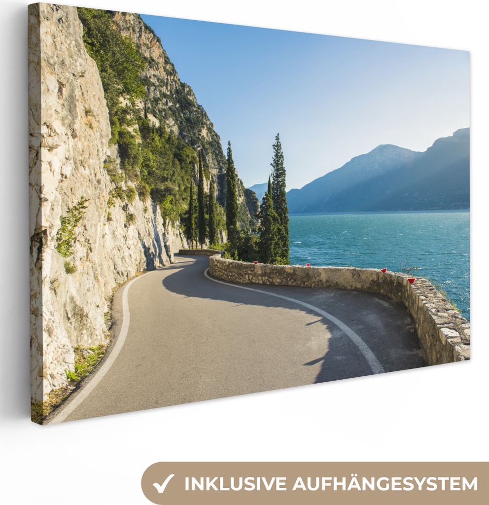 OneMillionCanvasses - Leinwandbilder - 140x90 cm, Gardasee - Weg - Berg, Wandbilder Kunstdruck Wanddekoration
