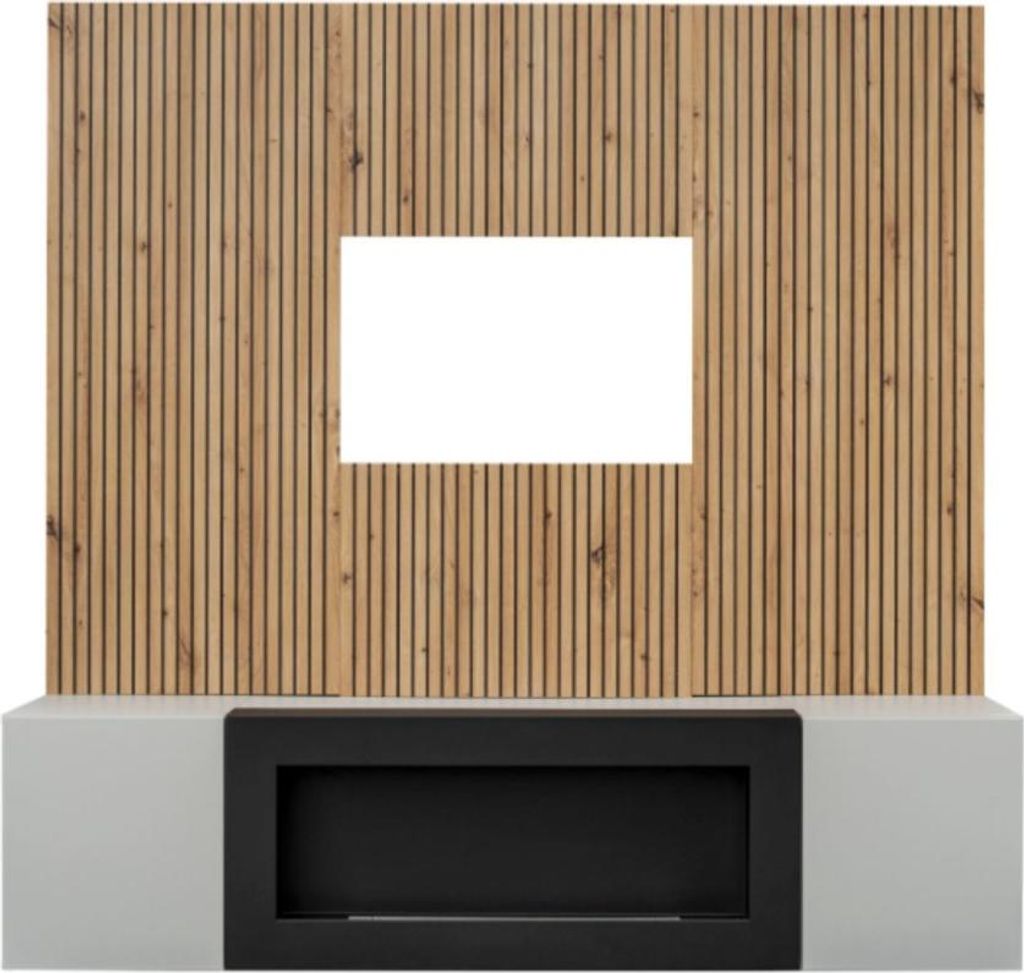 Wandkomposition IXAR – TV-Möbel, Wandpaneele + Bio-Ethanol-Kamin