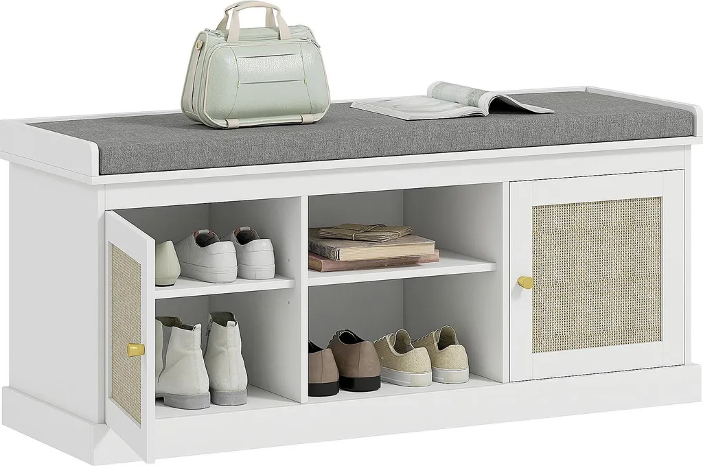 Rangement chaussures pour entrée : banc blanc 105 cm assise confortable