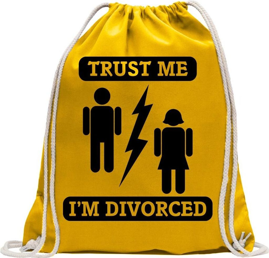 Kiwistar - Turnbeutel - gelb - Trust me, im Divorced - Fun Rucksack Sport Beutel Gymsack Baumwolle mit Ziehgurt