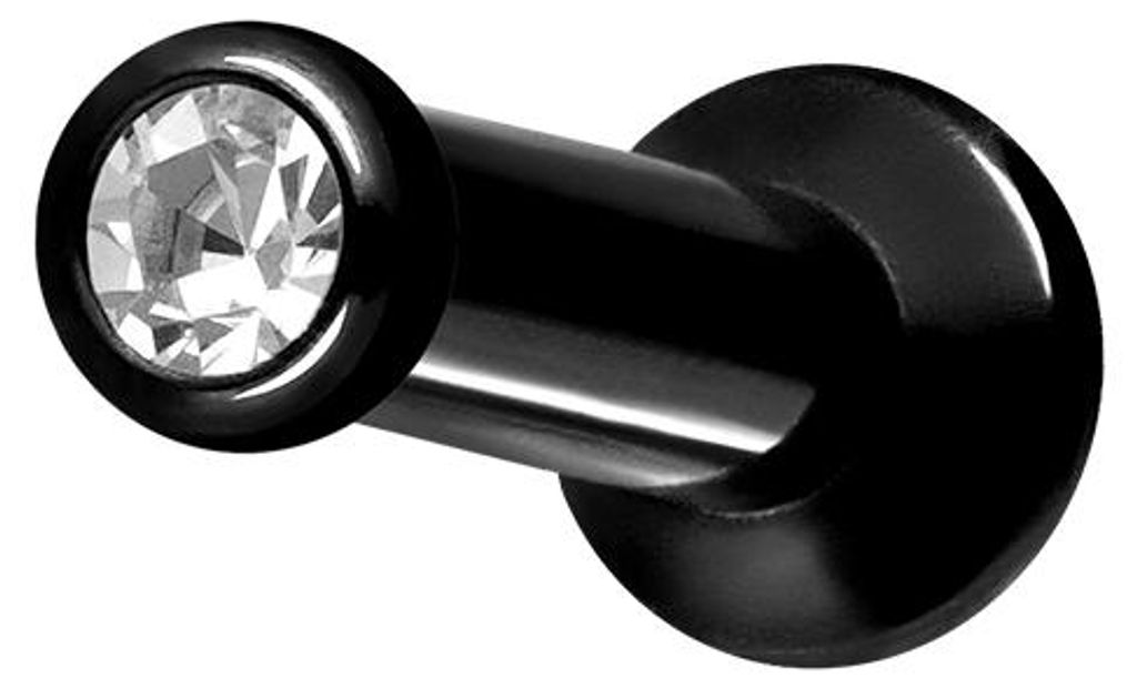 Ohrpiercing, Nasenpiercing Titan Triple Piercing Mini Labret mit Innengewinde FLAT-DISC + KRISTALL Schwarz Stablänge: 5mm | Discgröße: 1,5mm
