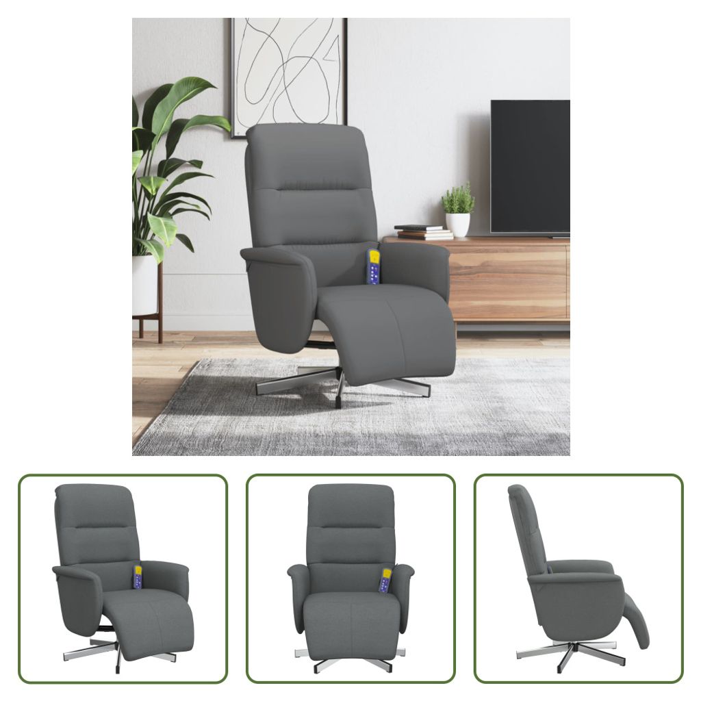 The Living Store Massagesessel mit Fußteil Dunkelgrau Stoff