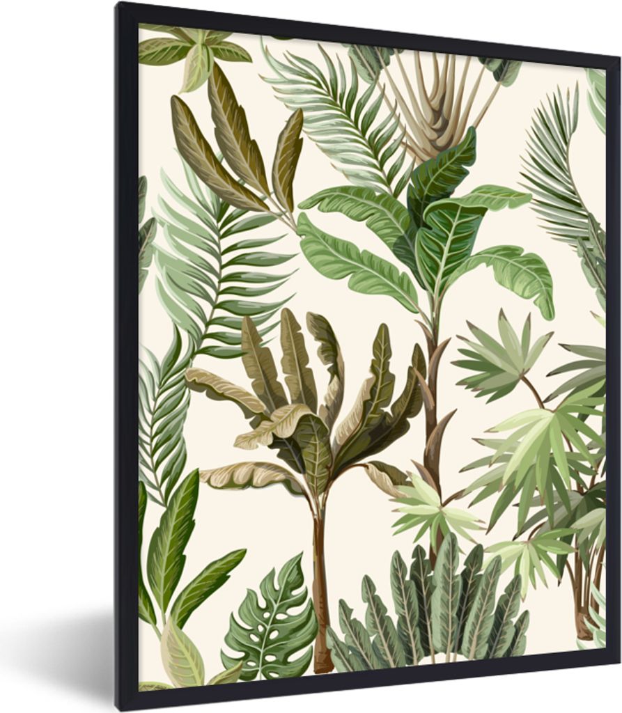 MuchoWow Gerahmtes Poster Dschungel - Palme - Bananenstaude - Kinder - Natur - Pflanzen 30x40 cm - Poster mit Schwarzem Bilderrahmen Wandposter R...