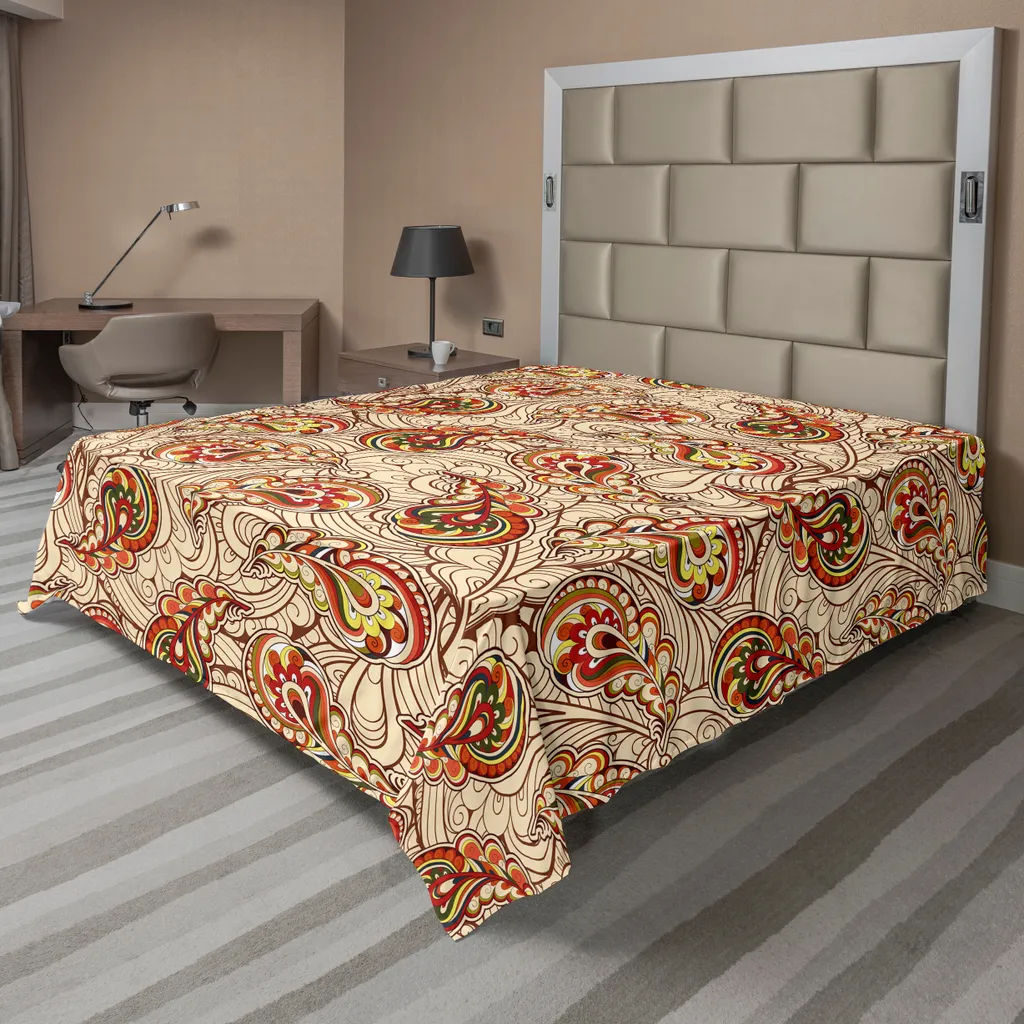 Grand Drap Plat Décoratif Motif Tribal Art Folk pour Lit Double XXL Rouge