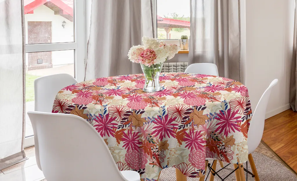 Tovaglia rotonda in poliestere lavabile con stampa floreale tropicale, perfetta per tavoli da buffet, feste, picnic e pranzo