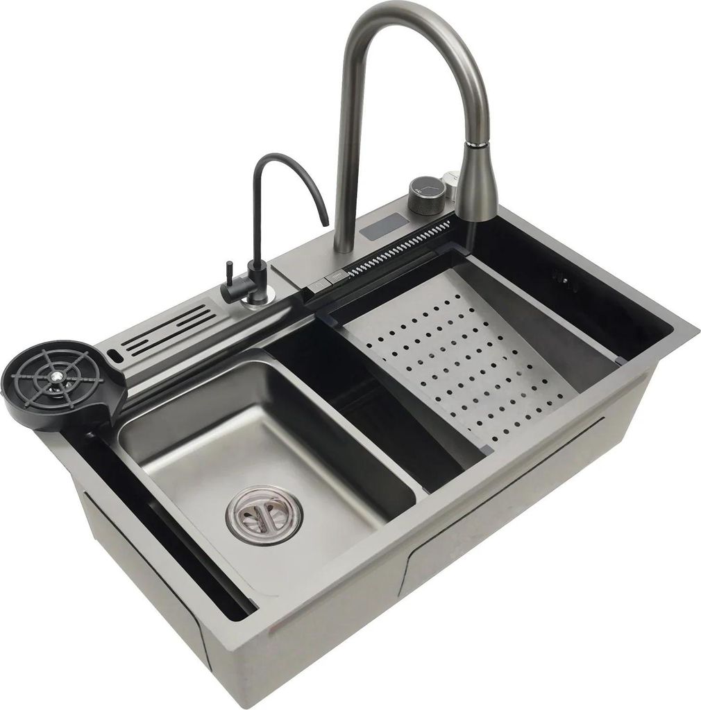 Küchenspüle - Einzelbecken - Edelstahl - Mit Armatur - Rechteckig - 1 Loch - 75x46x22 cm - Schwarz