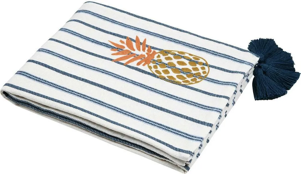 Coperta STOF 125x150 cm Bianco Blu Ricamata | Plaid Cotone Alta Qualità