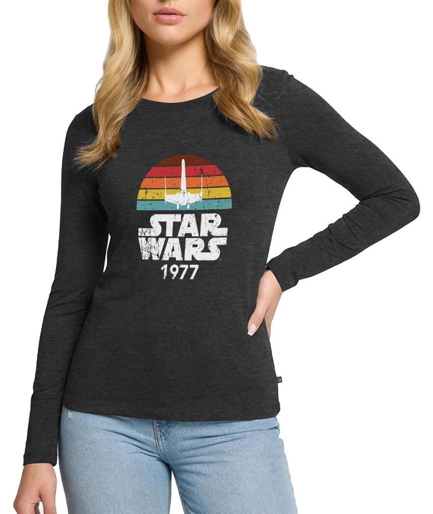 Star Wars Schriftzug 1977 Retro Premium Langarmshirt Damen, M, Anthrazit meliert