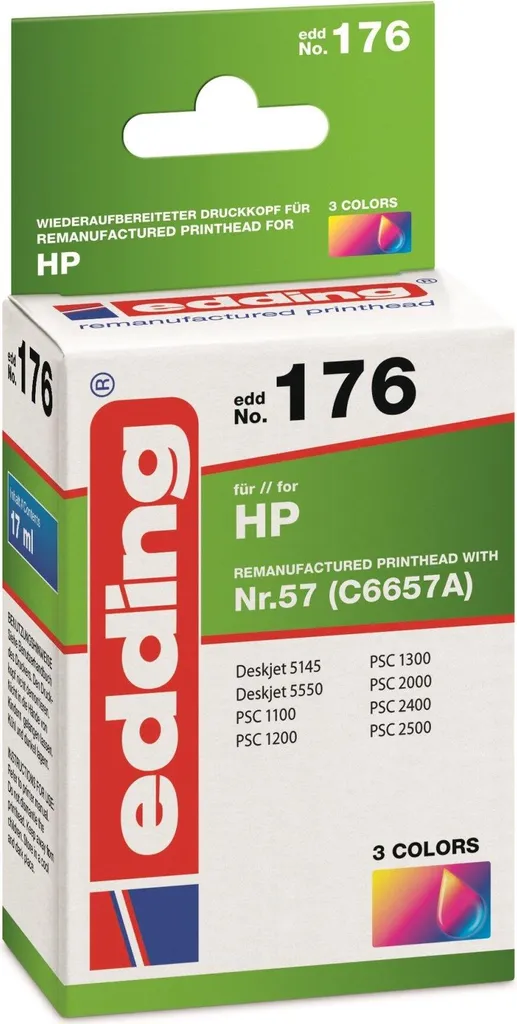 Cartuccia Edding EDD-176 Colore per HP 57 | 17ml Inchiostro Alta Qualità
