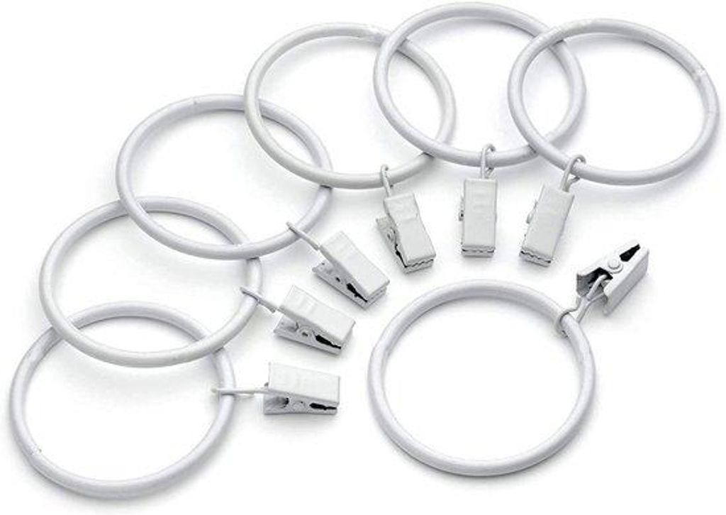 Dekorative Vorhangringe aus Metall mit Clips, Innendurchmesser 3,8 cm, weiß, 40 Stück