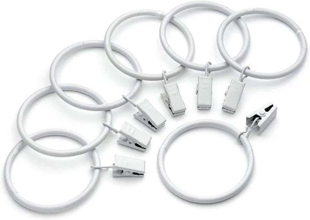 Anneaux de rideaux en métal blanc 38mm avec pinces forte adhérence