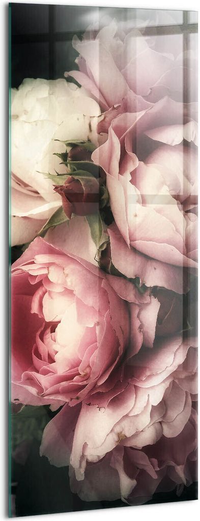 Designer Glasbild - Wandbild - Glas Bild - 50x125 cm - Strauß Rosa Vintage-Rosen