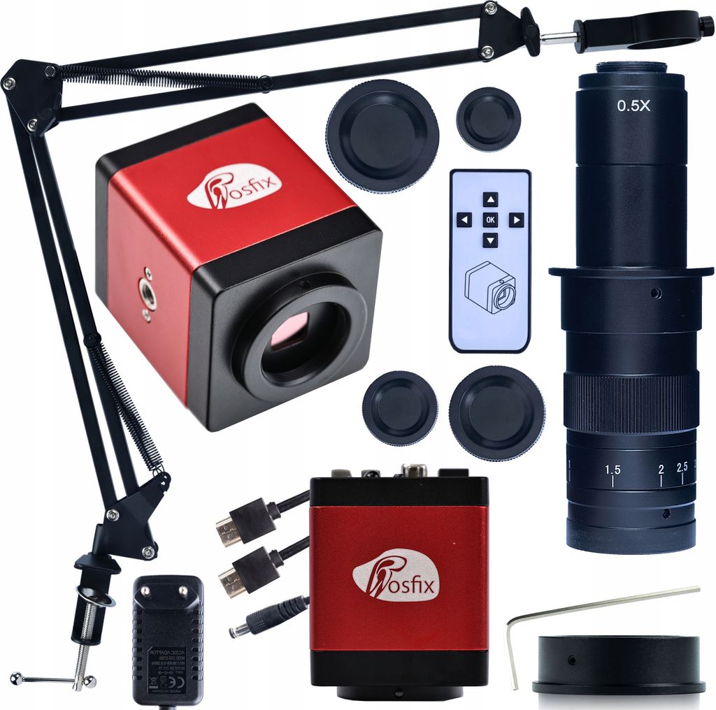 Rosfix Set Draco Pro KMDRP-HDMI-VGA – Digitale Mikroskopkamera 2MP mit 180x C-Mount Objektiv & Stativ | HDMI/VGA | 60fps