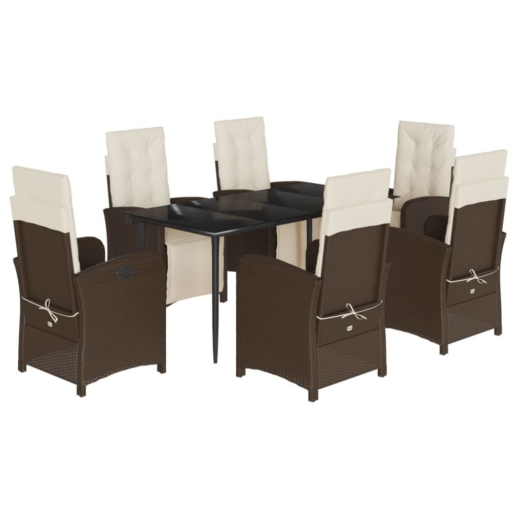 7-tlg. Garten-Essgruppe mit Kissen Braun Poly Rattan