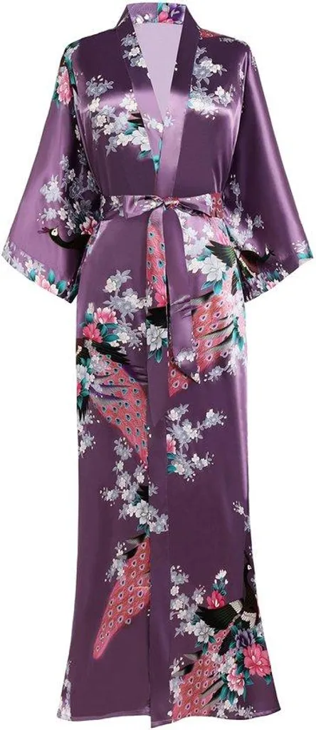 Robe de chambre longue pour fille en satin soyeux et imprimé fleuri