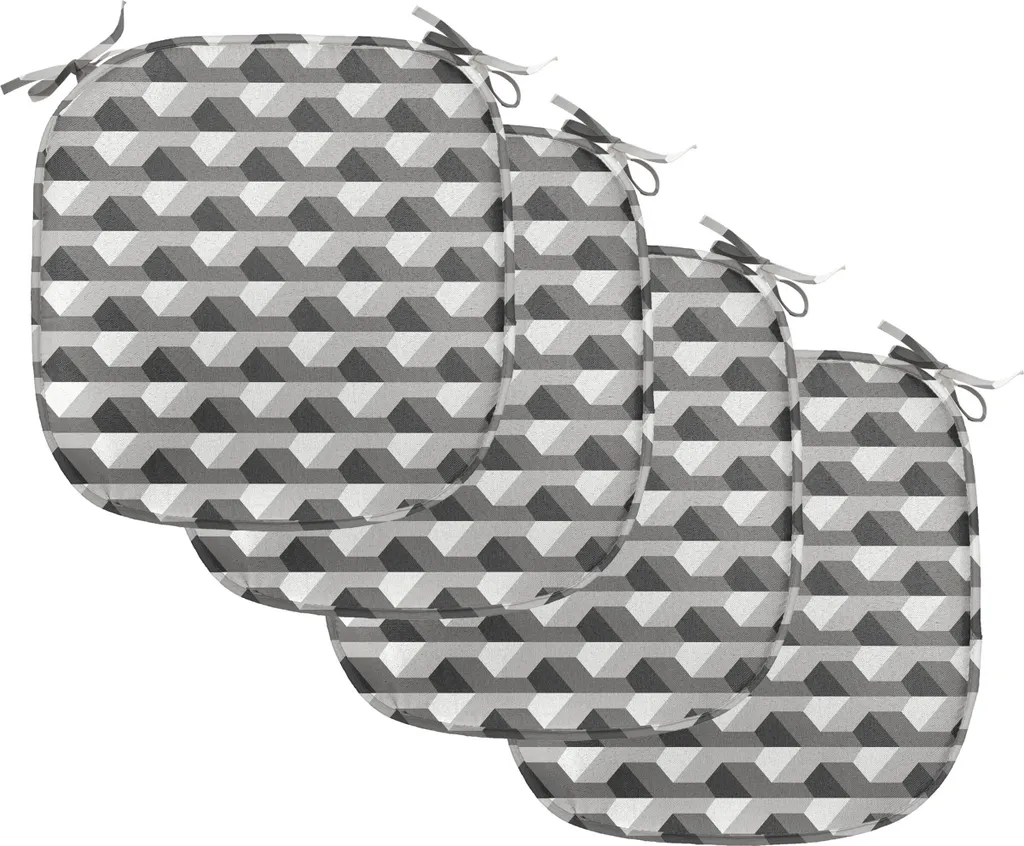 Galettes de Chaise Imperméables 40x40 cm avec Attaches - Lot de 4 Gris