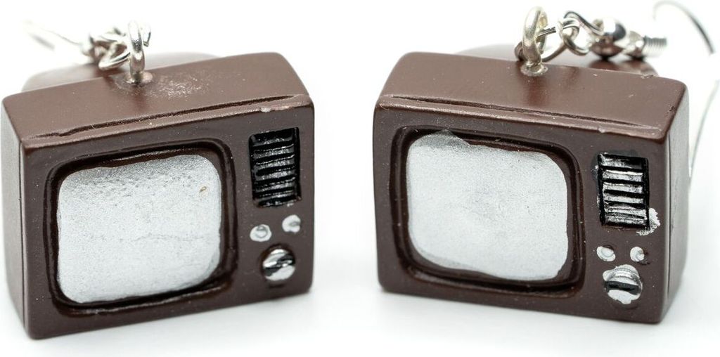 Fernseher Ohrringe Miniblings Hänger TV 3D Retro Bildschirm Elektrogerät braun