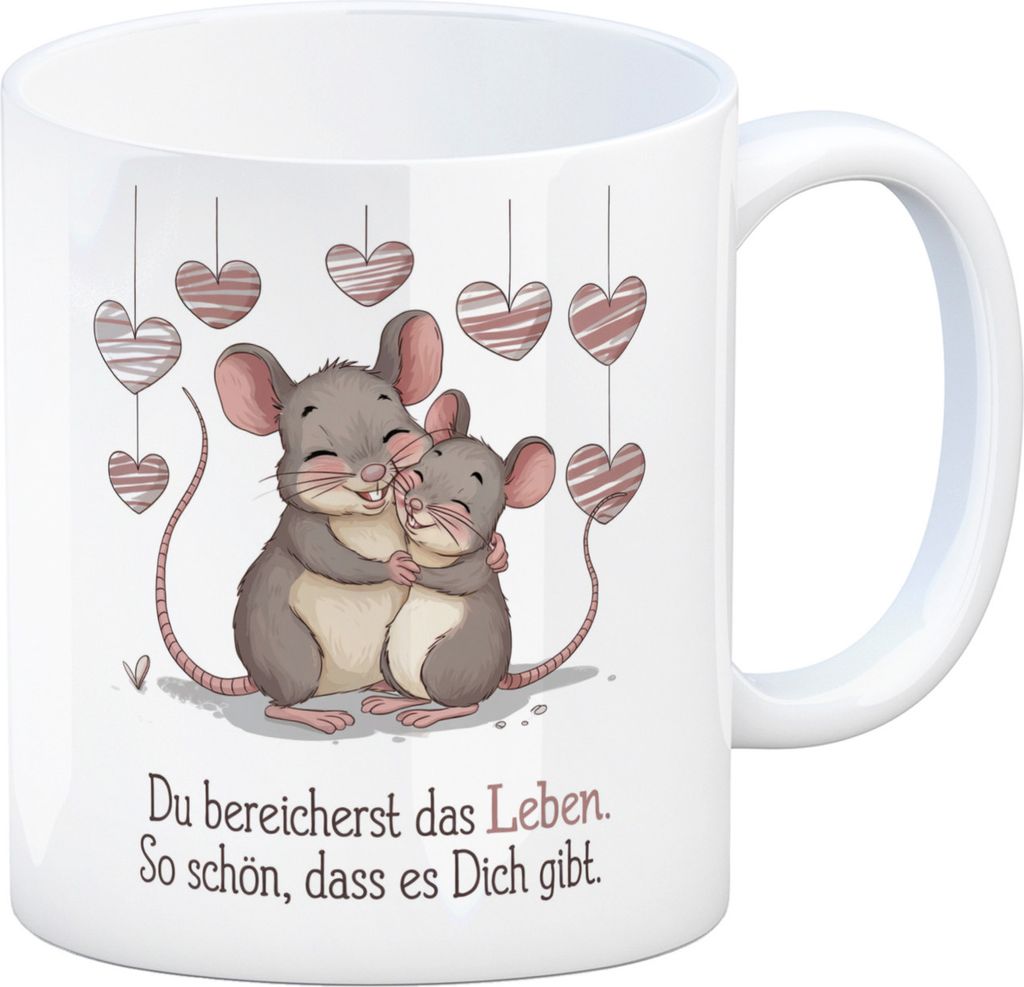 Zwei umarmende Mäuse Kaffeebecher - Du bereicherst das Leben