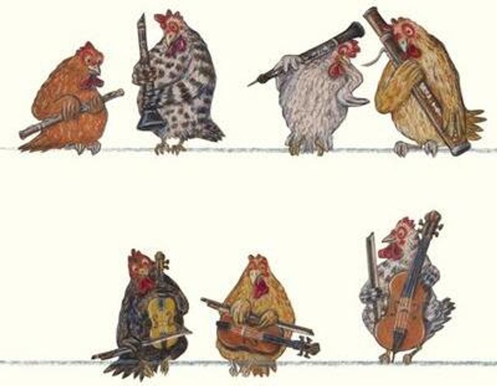 Postkarten-Set, 10 Stück, mit dem Motiv 'Hühnermusik' von Kathrin Schärer
