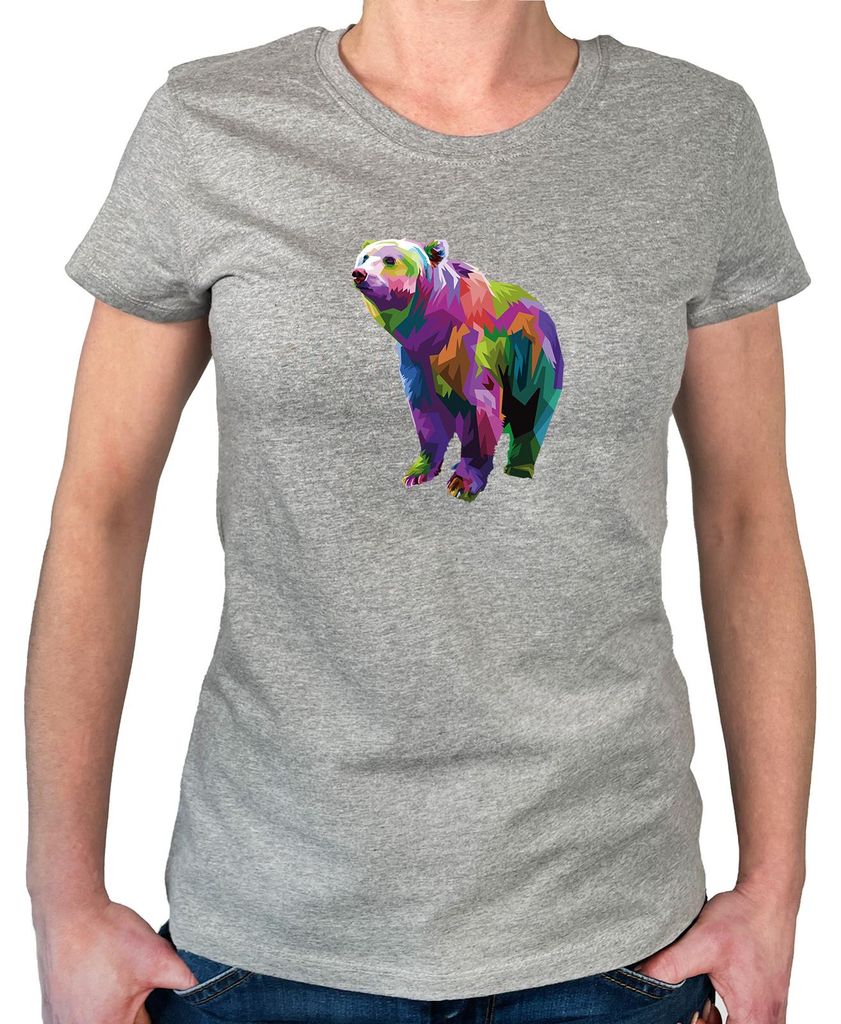 Huuraa Damen T-Shirt Bär Colorful XS Sport Grey Bio Baumwolle Fairtrade Damenshirt Geschenkidee