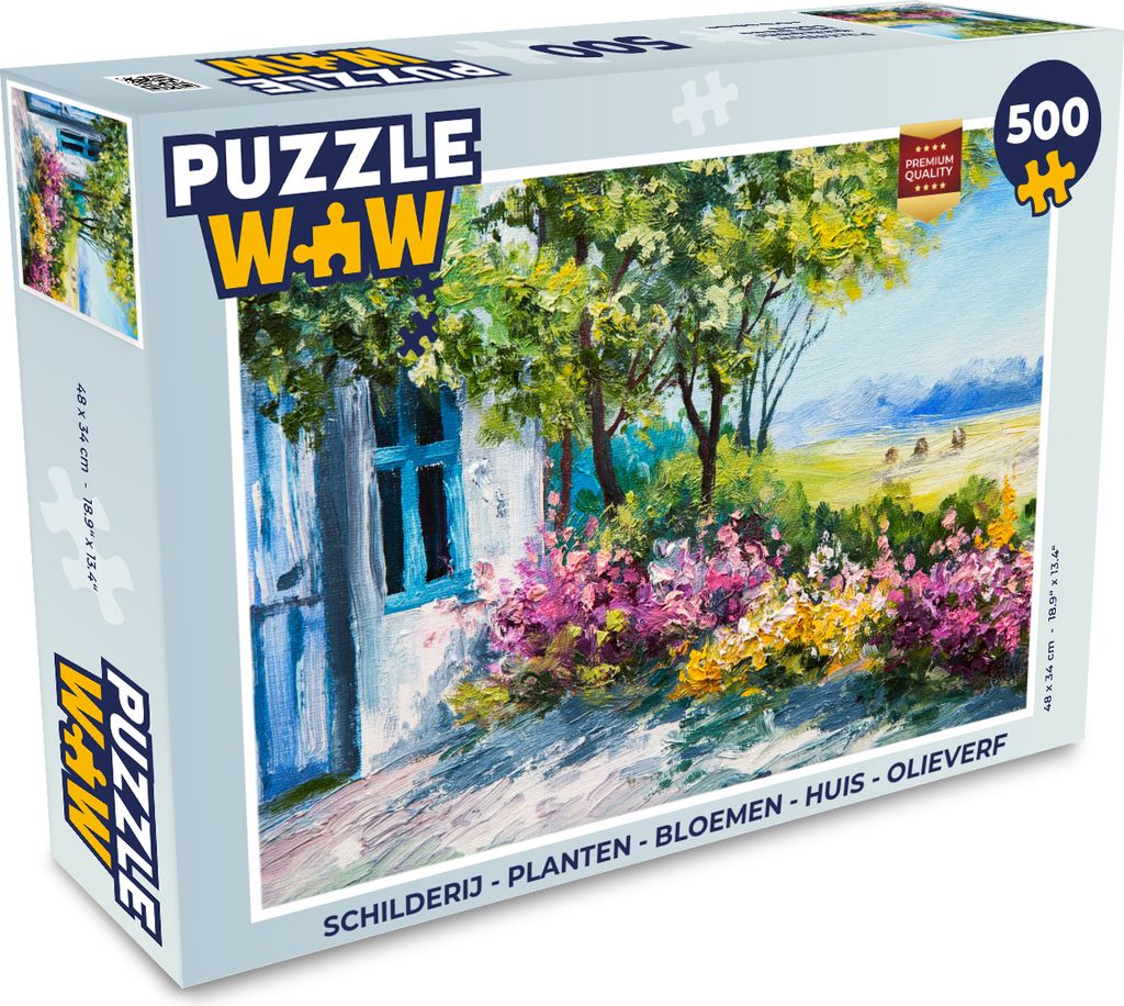 MuchoWow Puzzle 500 Teile Malerei - Pflanzen - Blumen - Haus - Öl - 500 Teile - Kinder - Selberbauen - Puzzlespiele