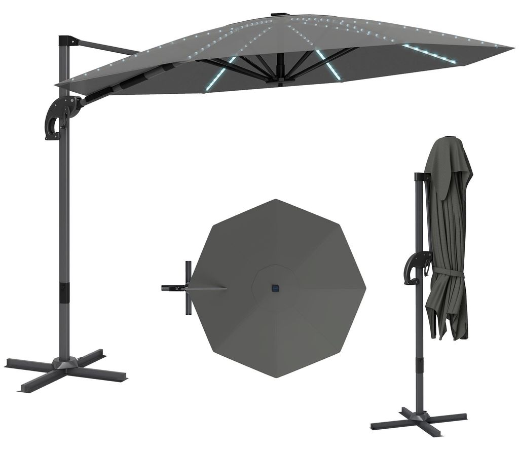 Outsunny Alu Ampelschirm LED Solar Ø300 cm höhenverstellbar Produktbild 