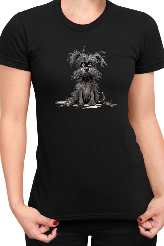 Damen T-Shirt Funny Dogs Breeds Affenpinscher Dog Breed, Lady L / Schwarz