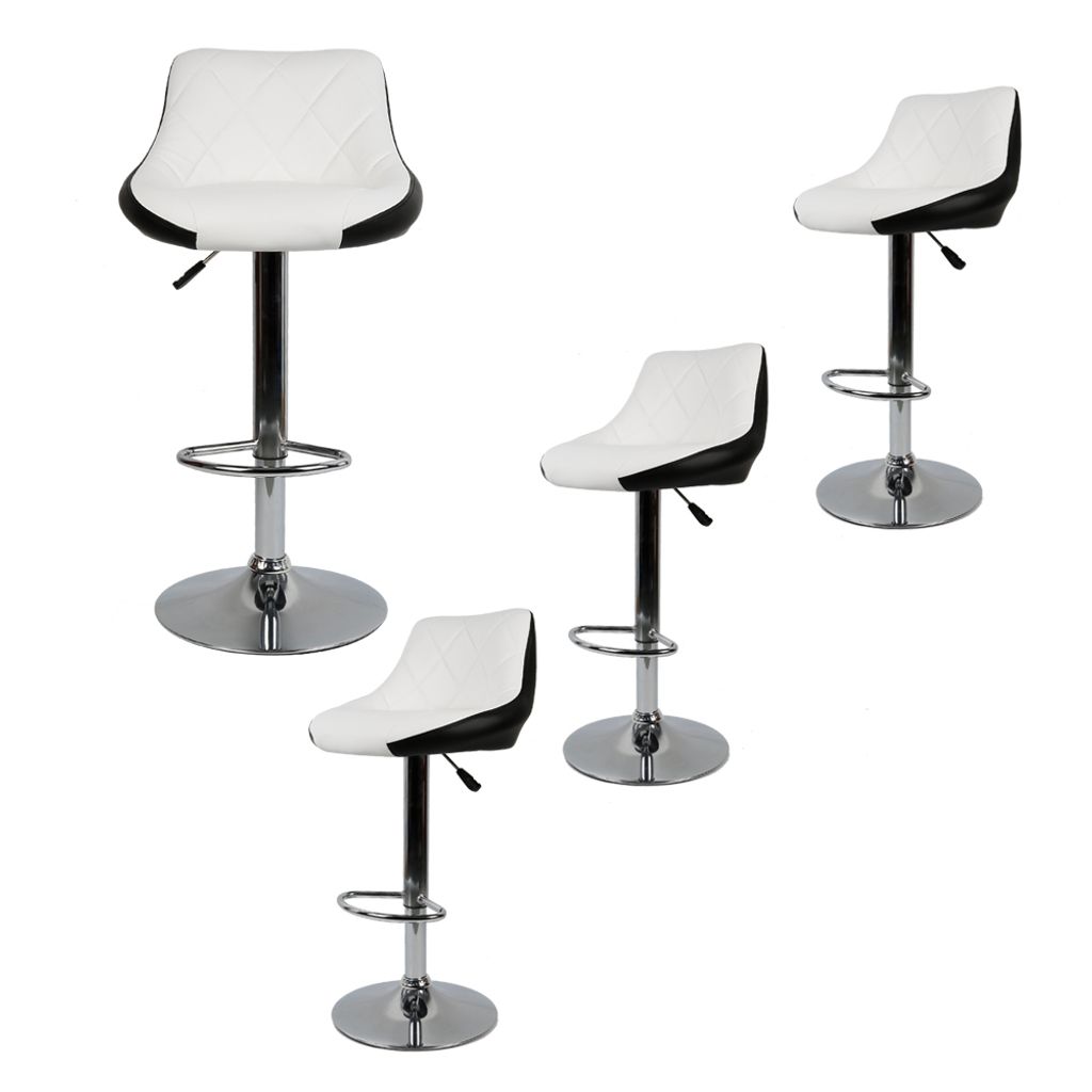 Barhocker 4er Set Drehbare Barstuhl Küchenhocker aus Kunstleder Höhenverstellbar Weiß und Schwarz