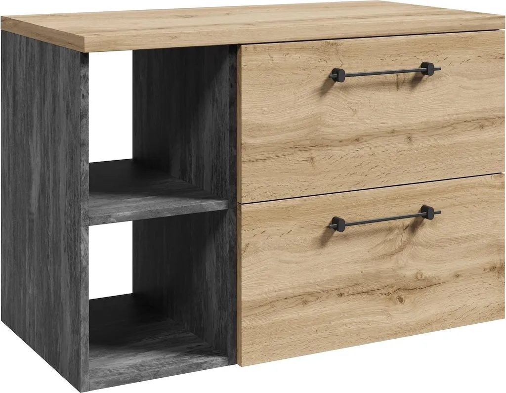 Meuble salle de bain chêne 90 cm avec vasque et tiroirs Soft-Close Muro