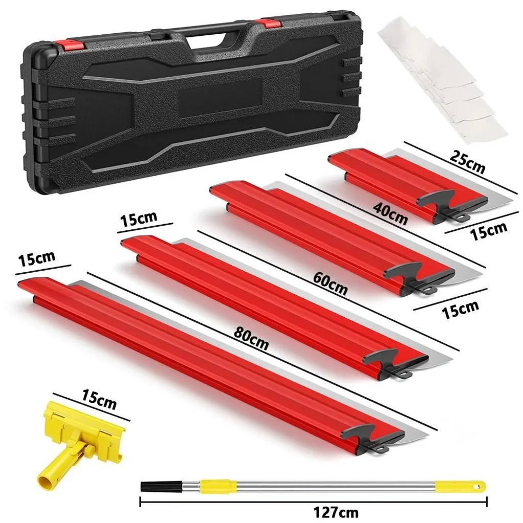 Spatule de lissage flexible inox kit 4 pièces 25/40/60/80 cm pro rouge