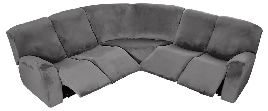 Housse pour grand fauteuil 5 places velours gris protectrice en 7 pièces