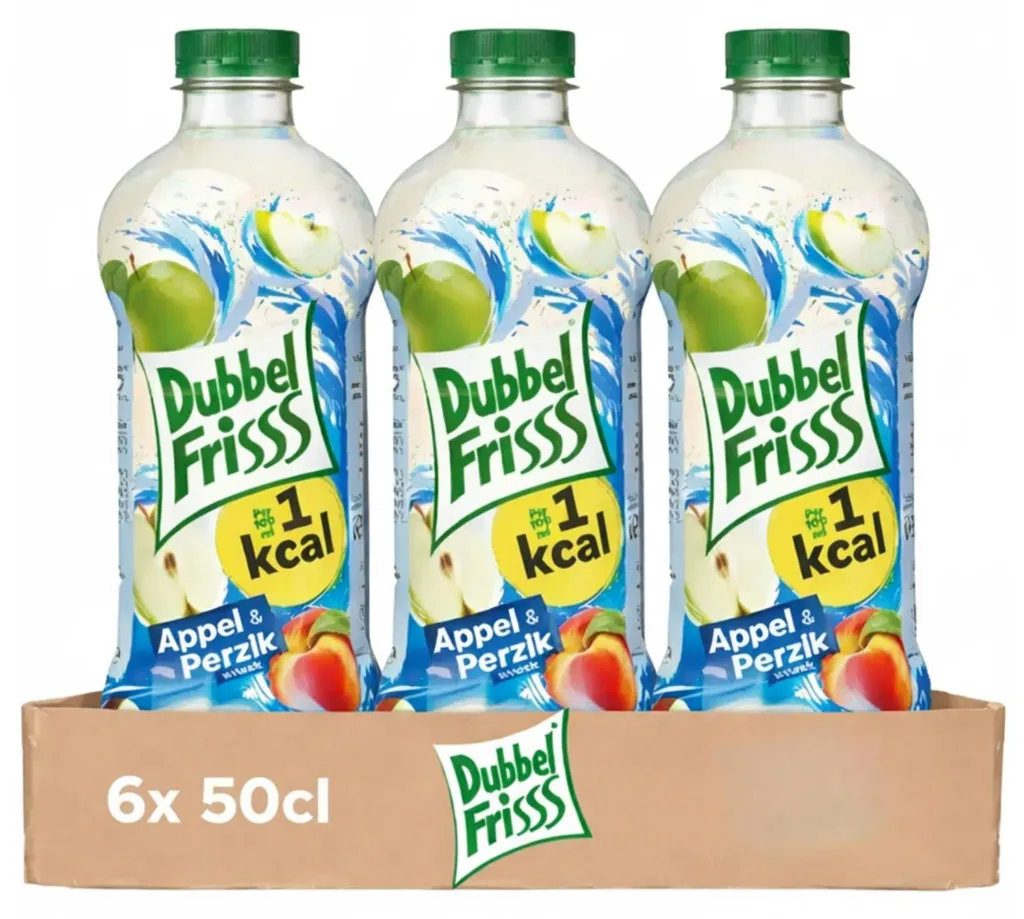 Boisson aux Fruits Sans Sucre Dubbelfrisss Pomme Pêche Pack de 6 x 50 cl
