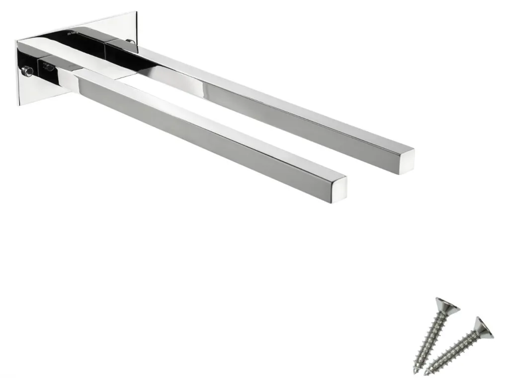 Porte-serviette double fixe 40 cm inox chrome brillant haute qualité