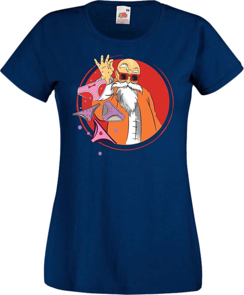 Damen T-Shirt Anime Manga Dragon Anime Manga Ball Z Master Roshi 03 Kame Sennin, Lady XL / Dunkelblau