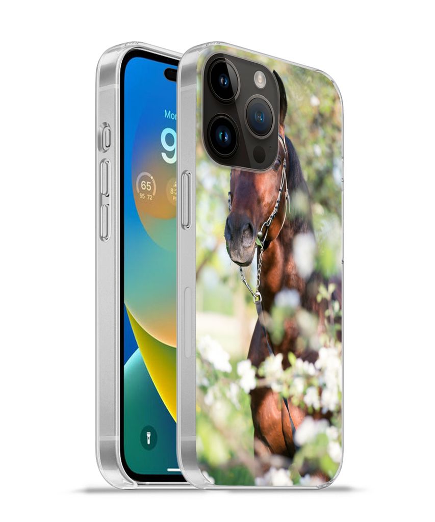 MuchoWow Handyhülle Schutzhülle Hülle für Apple iPhone 14 Pro Max Pferde - Blüte - Frühling - Tiere Silikon Softcase Handy Hülle - Hardcover