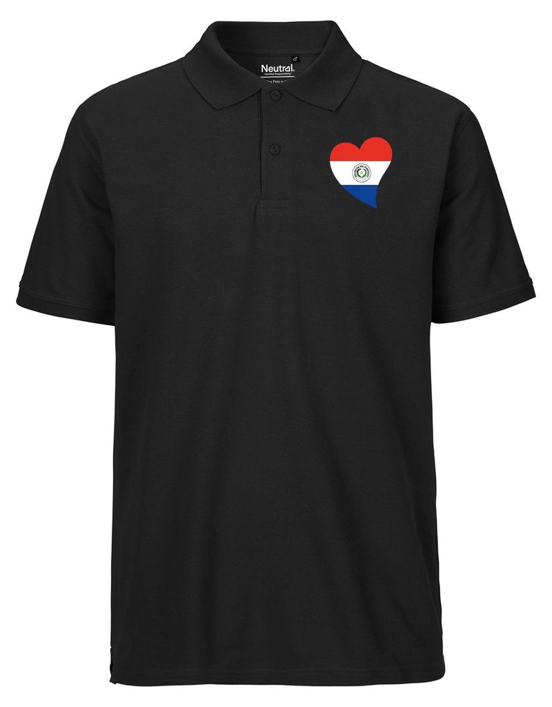 Huuraa Herren Polo Shirt Paraguay Flagge Herz 3XL Black Bio Baumwolle Fairtrade Poloshirt Geschenkidee