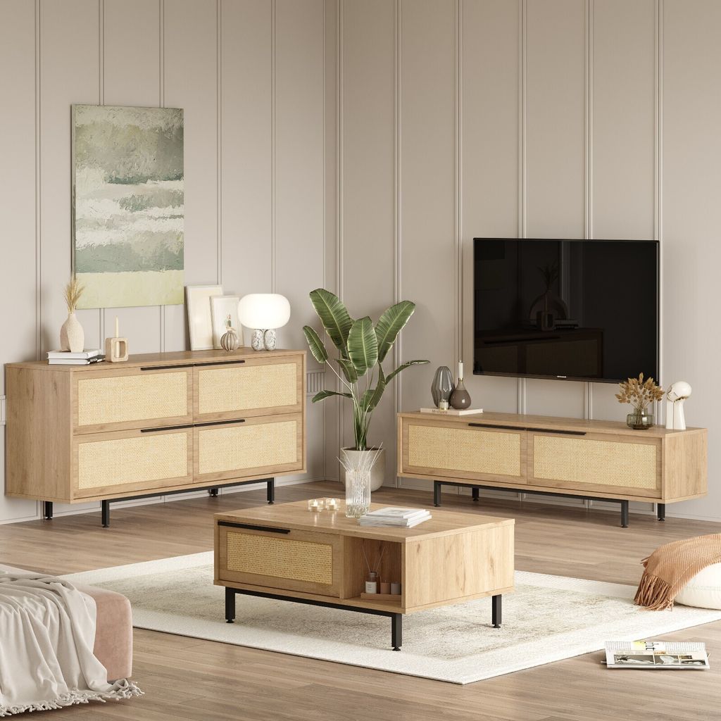 Skye Decor, ON20-SU, Wohnzimmermöbel-Set, Eiche, 100 % MELAMINBESCHICHTETE SPANPLATTEN, 160 x 35,5 x 45 cm